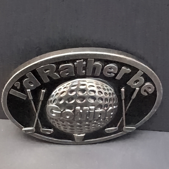 I'd Rather Be Golfing Mens Silver Metal Belt Buckle. - Picture 4 of 4